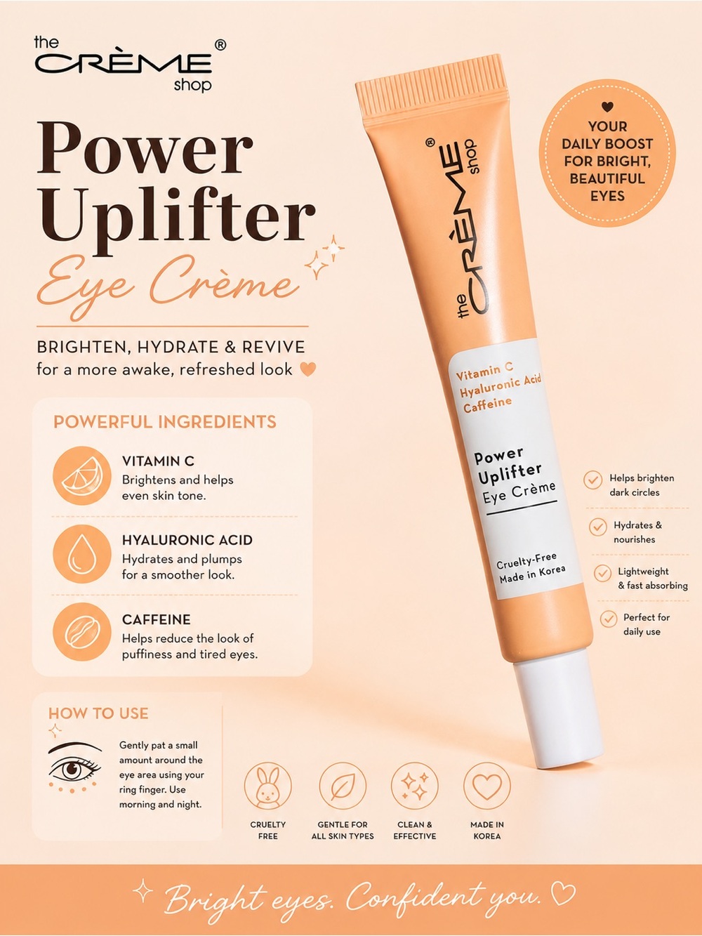 ✨ The Crème Shop Power Uplifter Eye Cream – Vitamin C + Hyaluronic Acid ✨